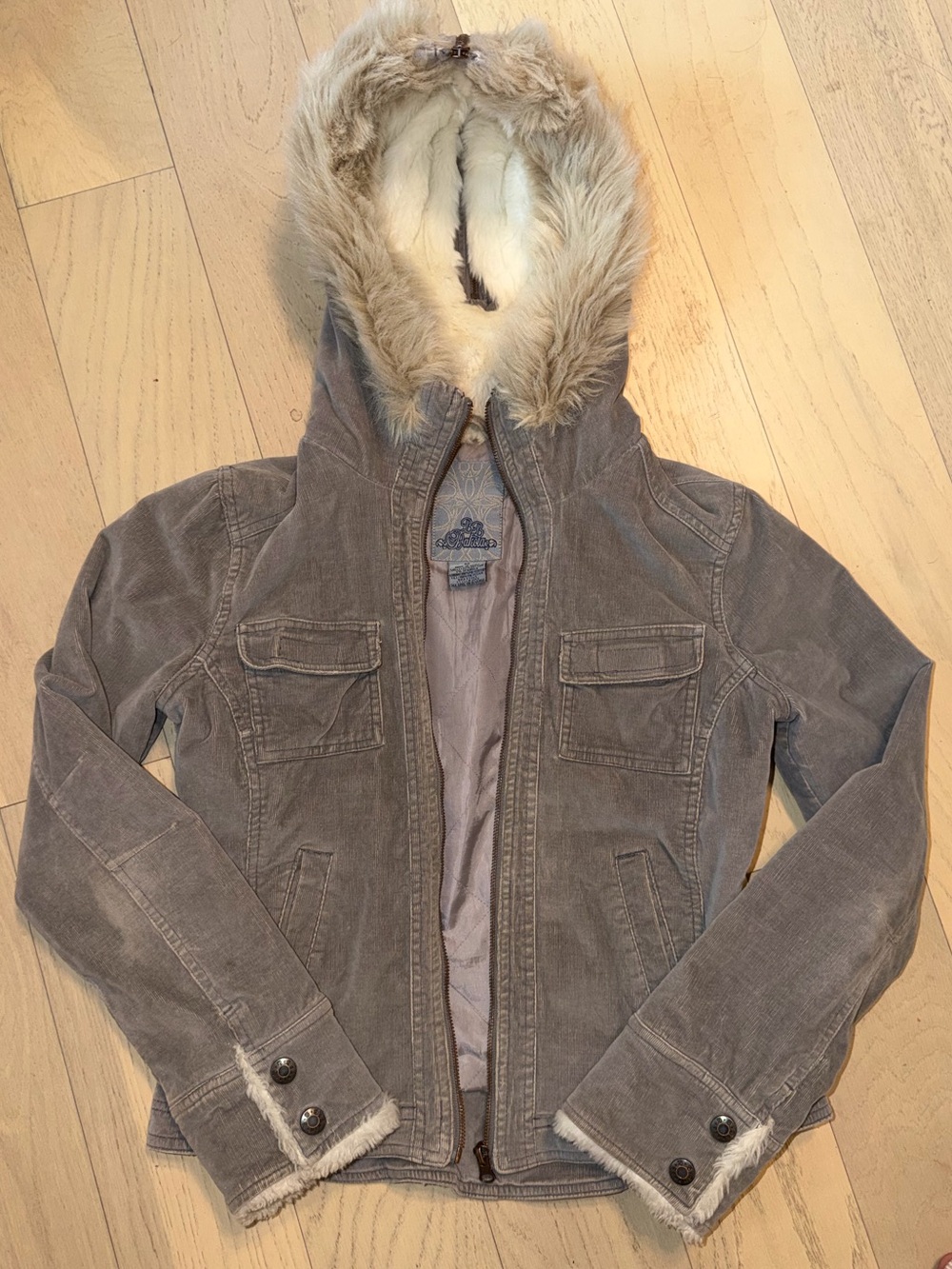 Y2K BB Dakota Taupe Hooded Utility Jacket with Faux Fur Trim